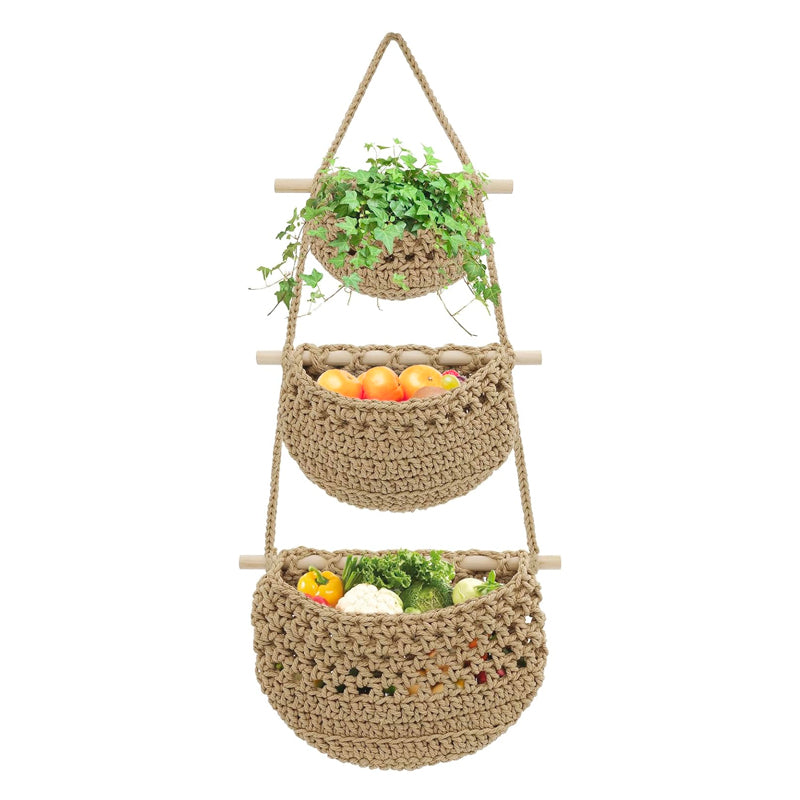 Cestas Colgantes de Frutas Multiusos Decoración Bohemia Soporte de Maceta Tejido a Mano