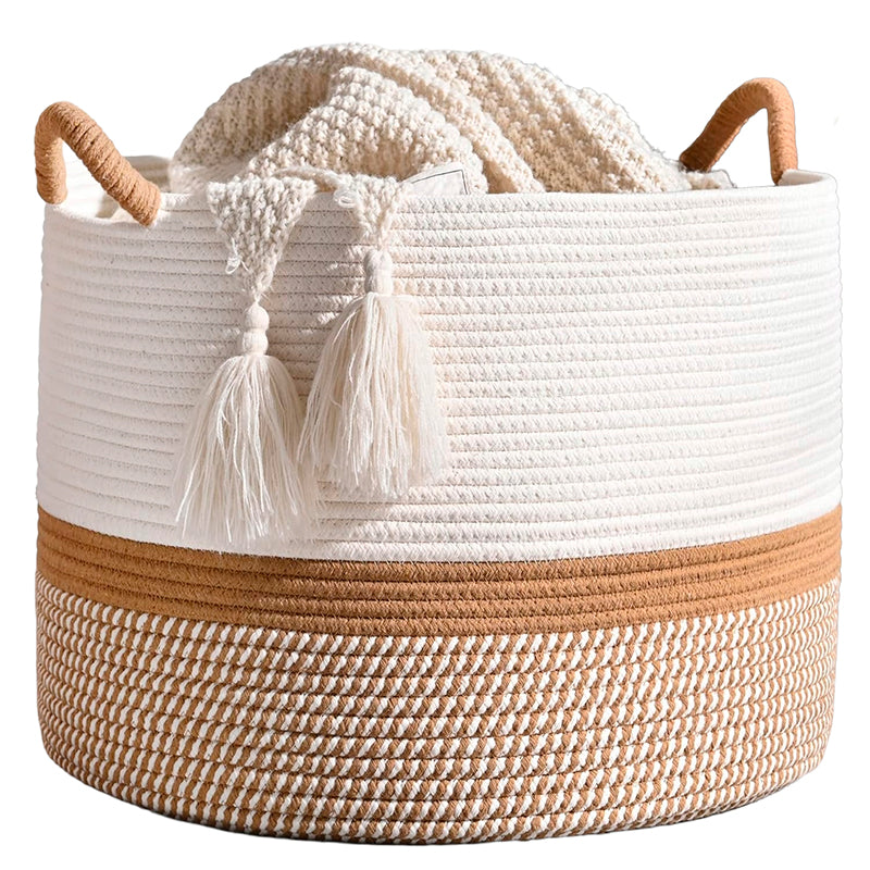 Canasto Ropa Sucia 50cm Cesto Organizador Con Asa Juguetes Blanco Y Cafe