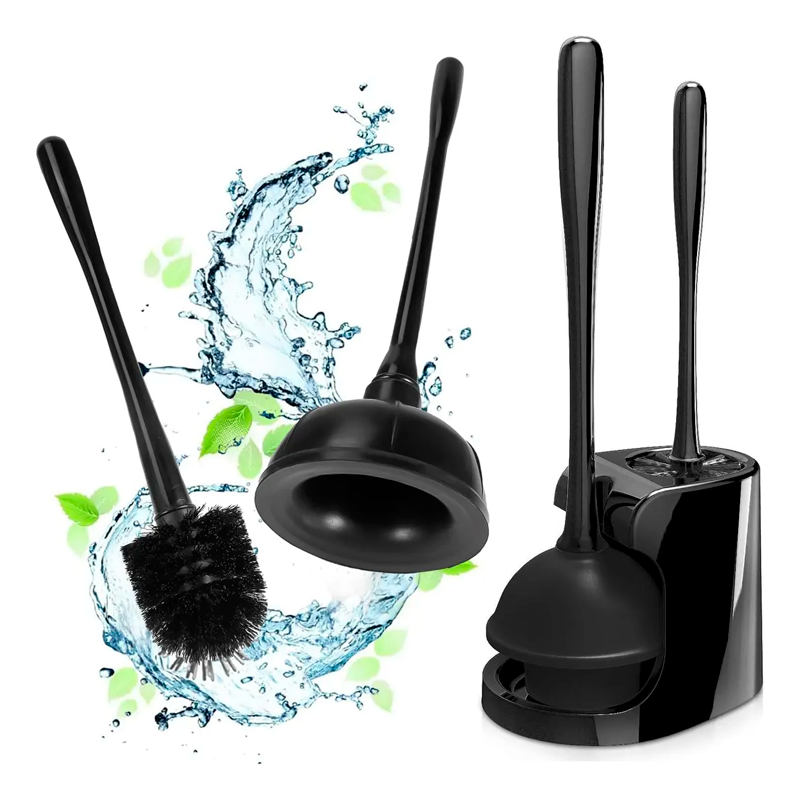 Set 2 en 1 para WC Cepillo de Inodoro y Destapador de Cañeria Sopapo con Soporte