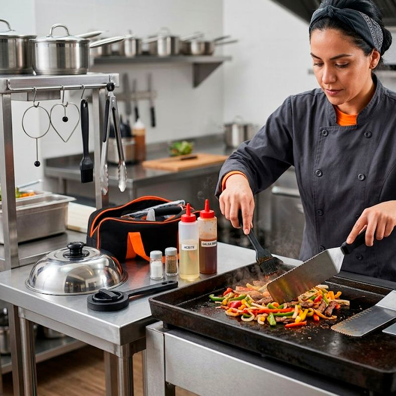 Kit 20 Accesorios para Plancha Juego de Herramientas Teppanyaki Acero Inoxidable para Cocina Camping