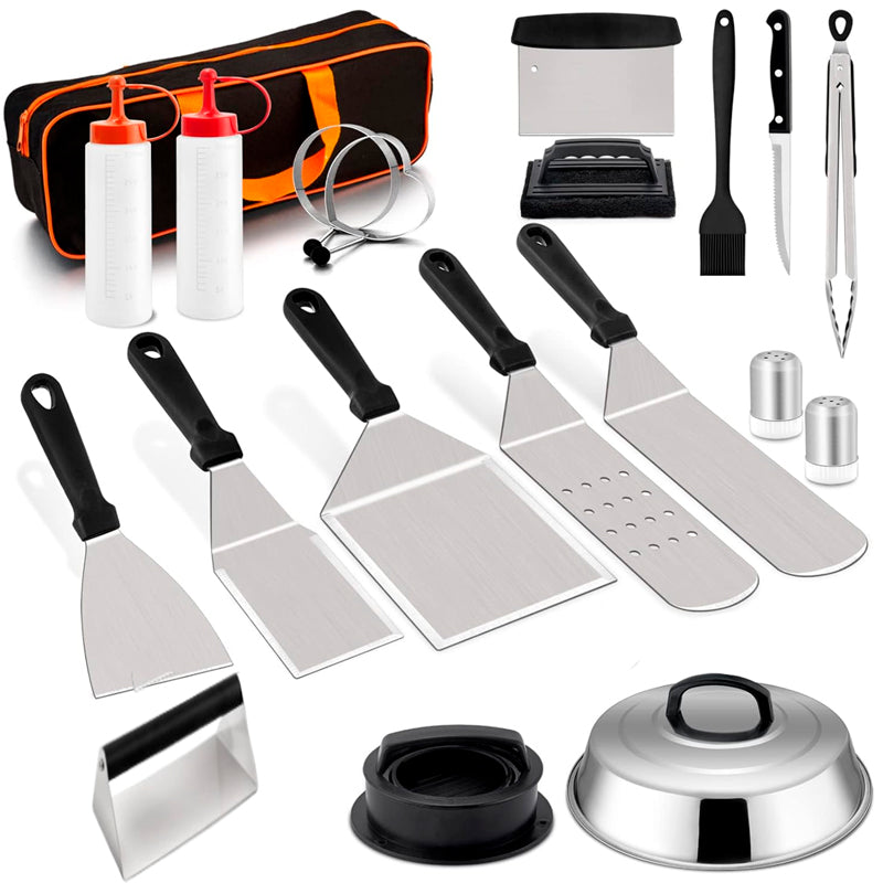 Kit 20 Accesorios para Plancha Juego de Herramientas Teppanyaki Acero Inoxidable para Cocina Camping