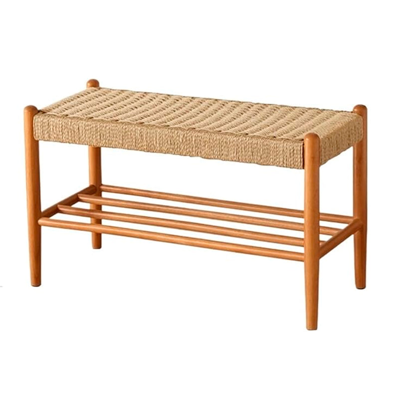 Banco de Zapatos de Madera y Ratán Taburete Vintage Multifuncional