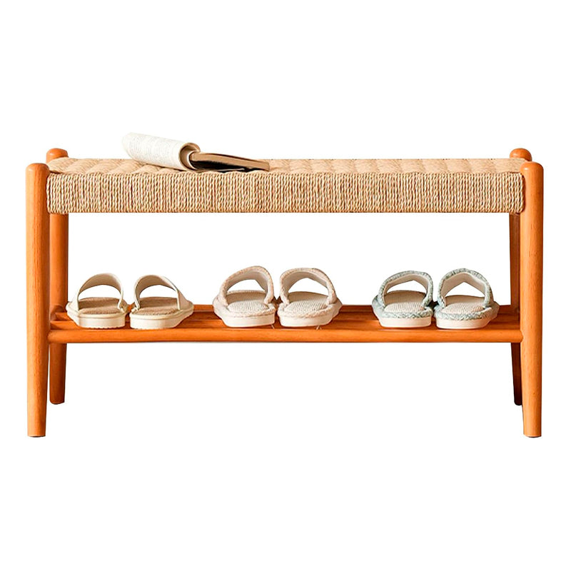 Banco de Zapatos de Madera y Ratán Taburete Vintage Multifuncional