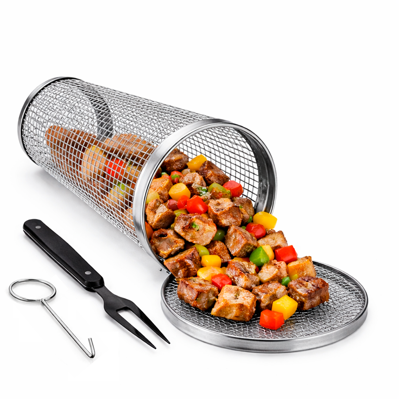Parrilla Cilíndrica De Acero Inoxidable Cesta Asado Barbacoa