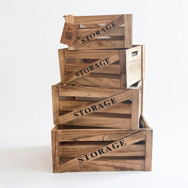 Set 4 Canastos Rusticos De Madera Organizadores Decorativos