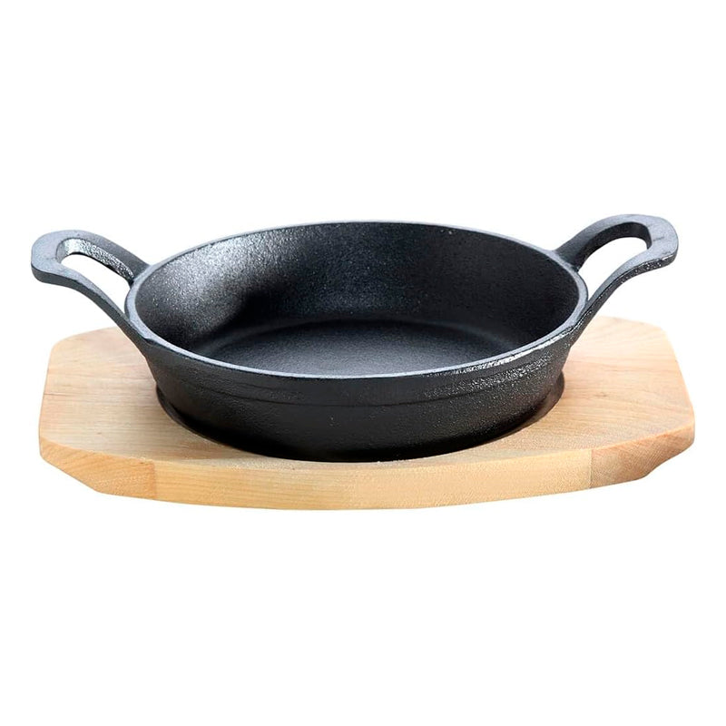Sarten Hierro Fundido Antiadherente con Asas y Base de Madera