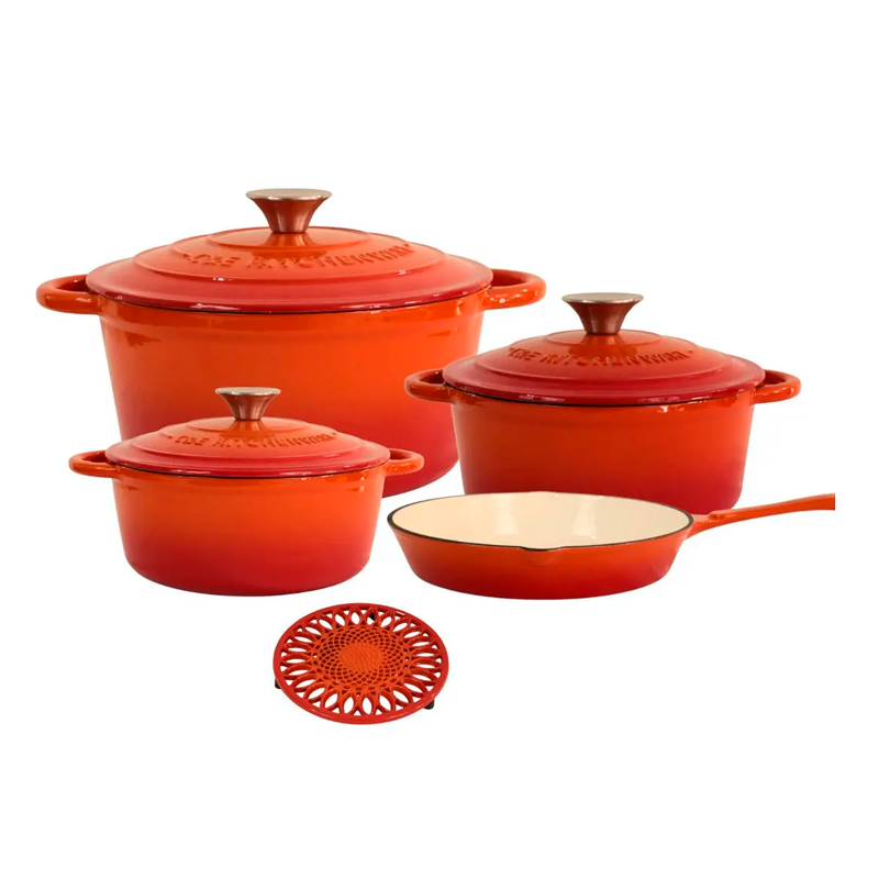 Juego De Ollas Hierro Fundido Esmaltado Bateria De Cocina 8 Piezas