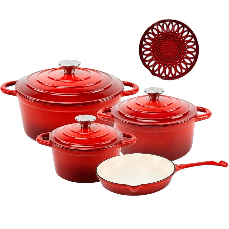 Juego De Ollas Hierro Fundido Esmaltado Bateria De Cocina 8 Piezas