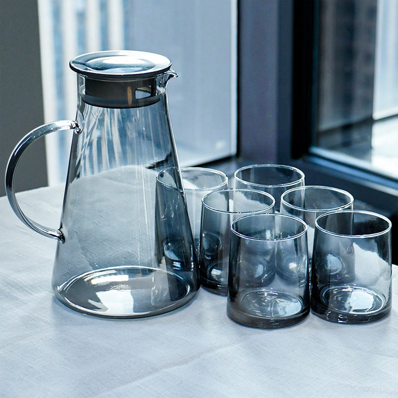 Juego de Jarra De Vidrio Elegante Con Tapa y 6 Vasos