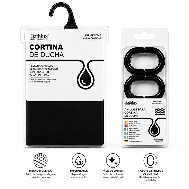 Cortina De Bano De Tela Impermeable 180*180cm + 12 Ganchos