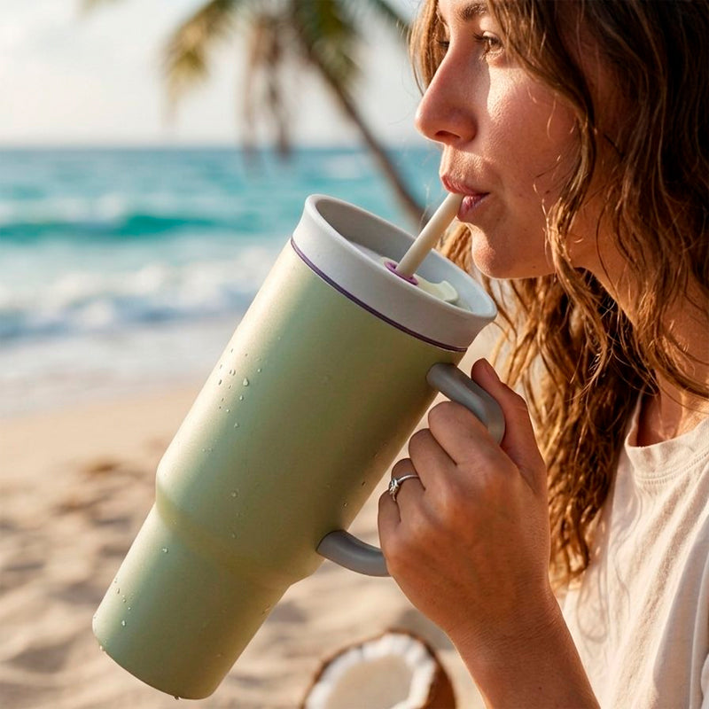 Vaso Termico con Bombilla 1200 ml Acero Inoxidable Antiderrame Tipo Stanley