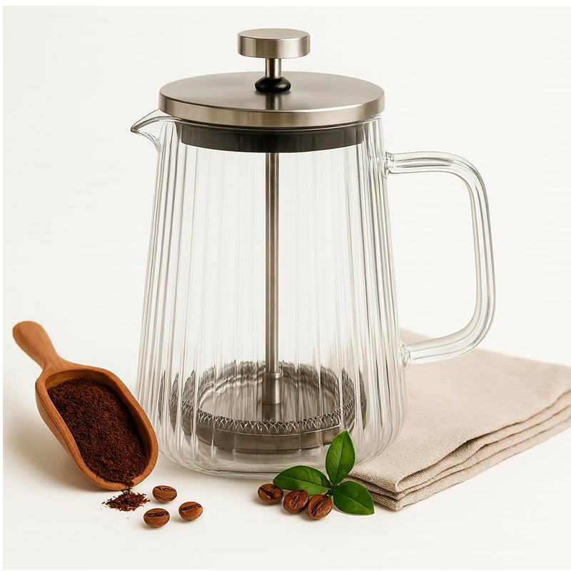 Cafetera Prensa Francesa 1000ml Vidrio Acanalado