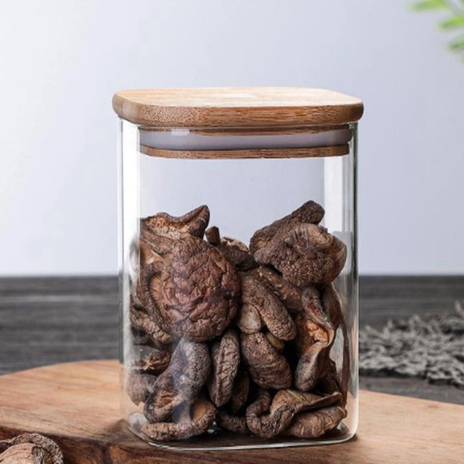 Tarro de Almacenamiento Hermético Recipiente de Vidrio Tapa de Bambú Contenedor de Alimentos 1500ml