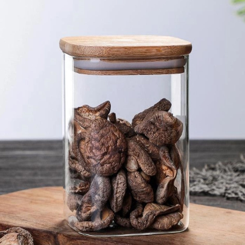 Tarro de Almacenamiento Hermético Recipiente de Vidrio Tapa de Bambú Contenedor de Alimentos 1900ml