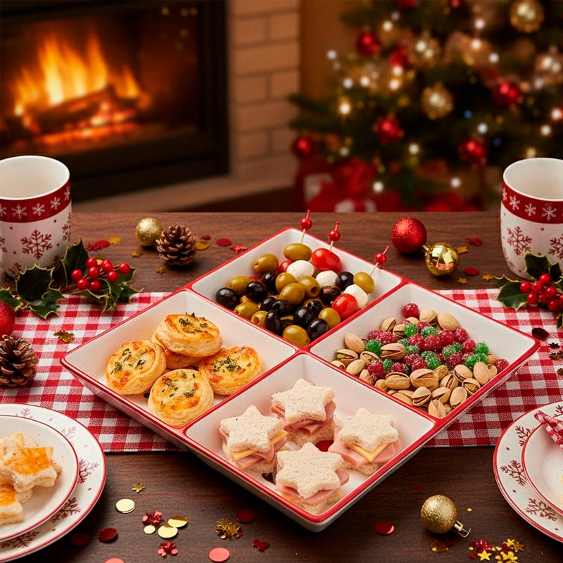 Plato Aperitivo Navideño 4 Compartimentos Gnomos Cerámica 19 Gnomo