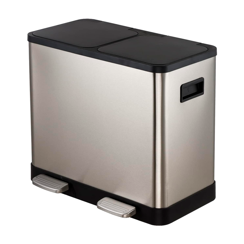 Cubo De Basura Doble Contenedor De Acero Inoxidable 46 Litros Basurero Hogar Plateado