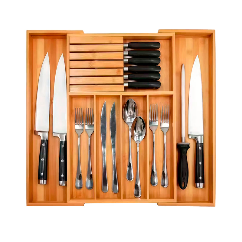 Organizador de Cubiertos para Cajones Organizador de Bambú de Cocina Porta utensilios expandible