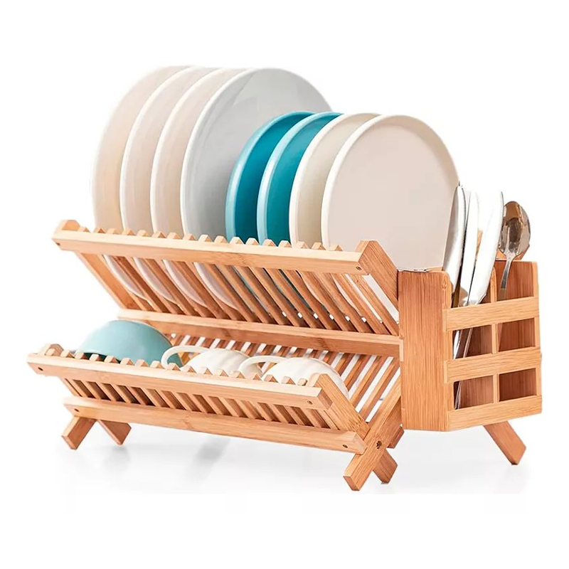 Organizador De Loza Rack Bambú 2 Niveles Plegable