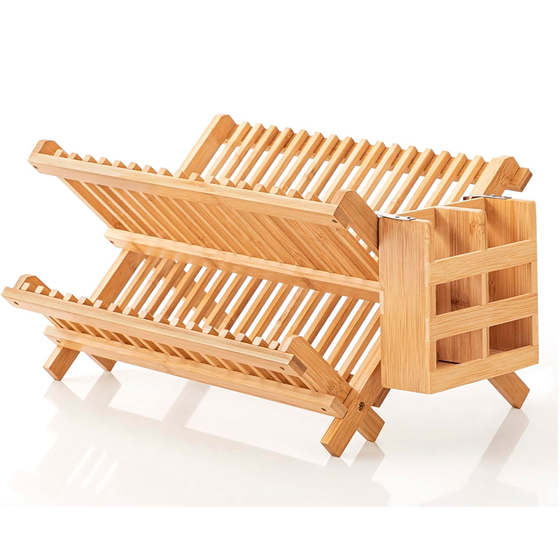 Organizador De Loza Rack Bambú 2 Niveles Plegable