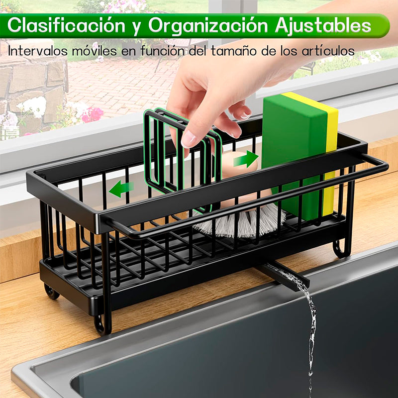 Rack de Almacenamiento para Fregadero con Tubo de Drenaje Giratorio Estante de Esponja