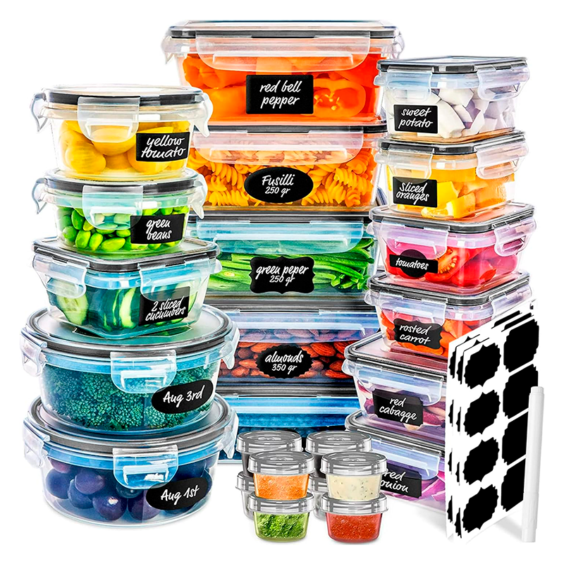 Juego De 24 Tarros Plasticos Apilables Con Tapa Y Cierre Hermeticos