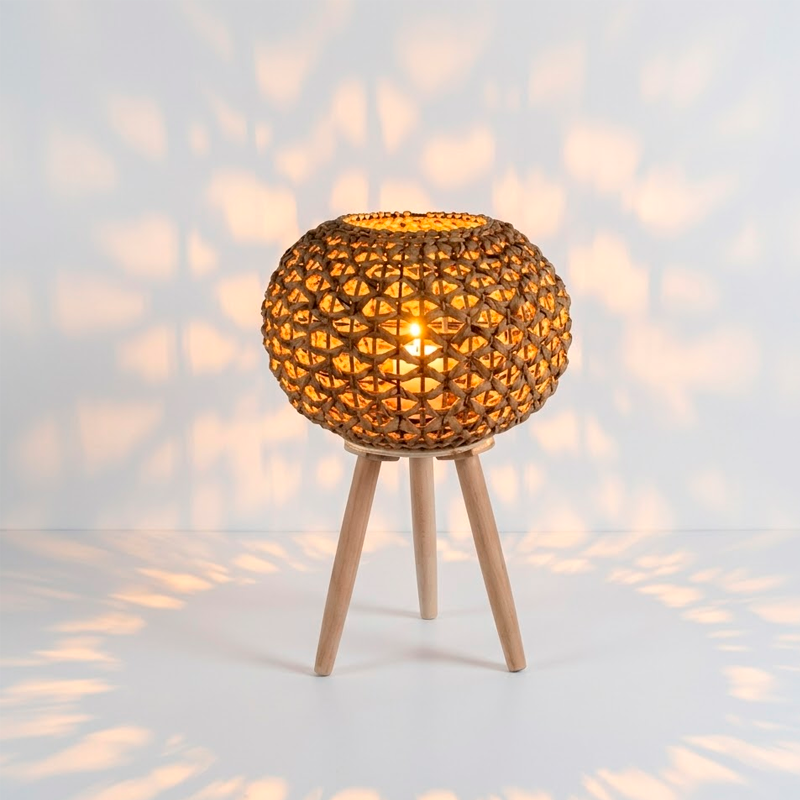 Portavelas Vintage de Bambú natural con Patas de Madera Farol Decoracion Living Dormitorio