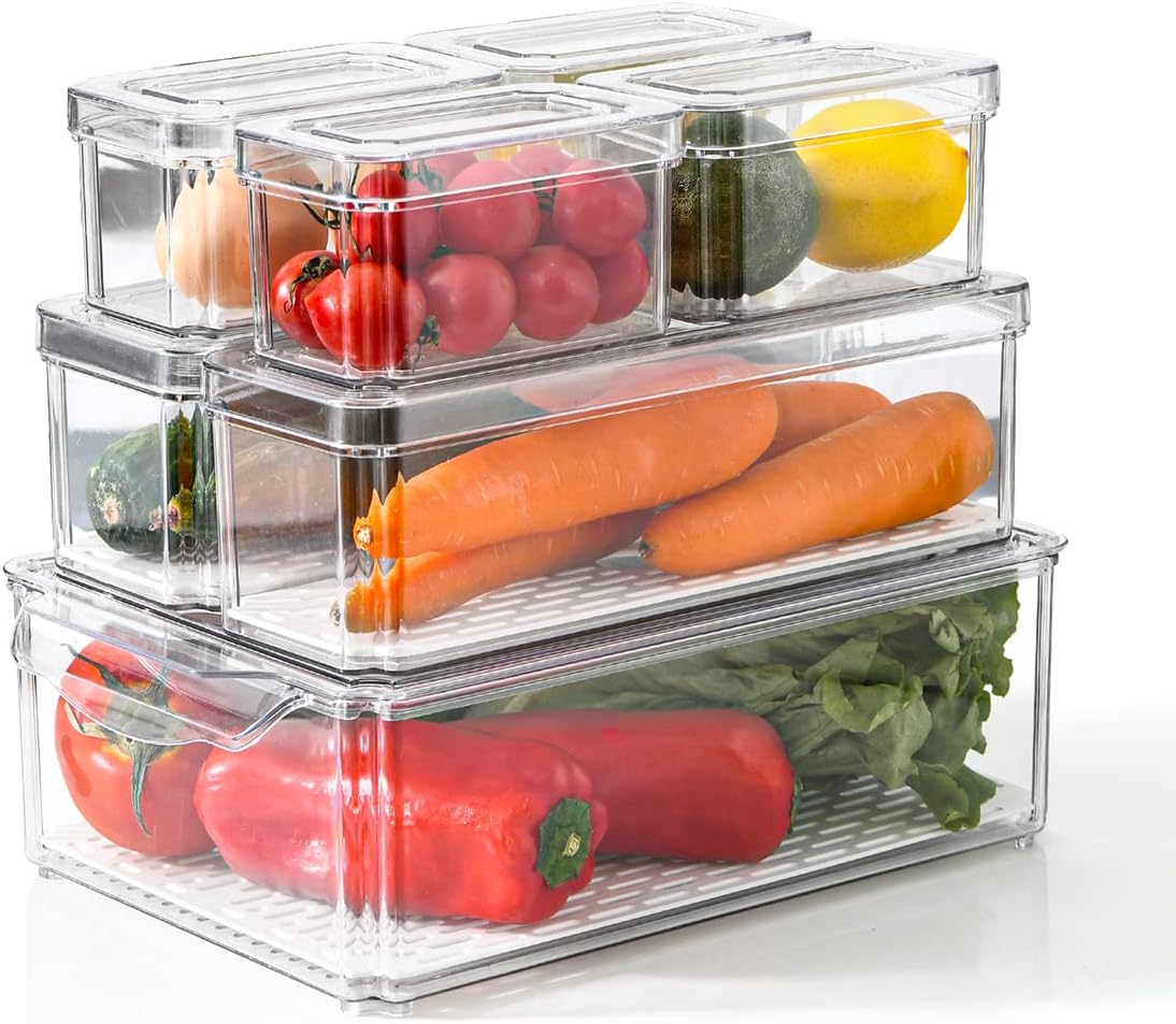 Set de 7 organizadores de refrigerador apilables con tapas Contenedor de Almacenamiento