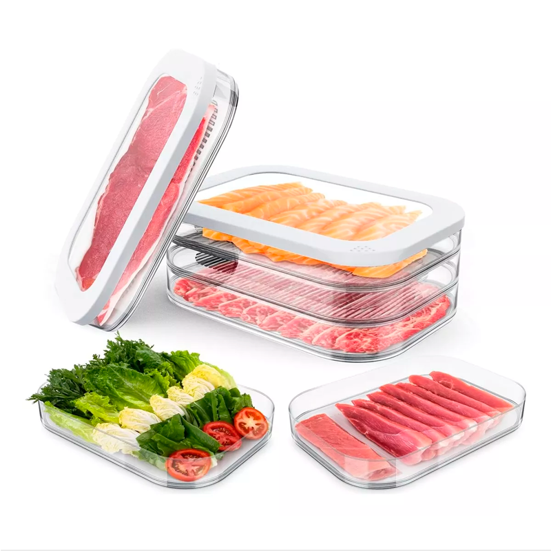 Organizador Refrigerador Acrilico Recipiente Carne 3 Niveles