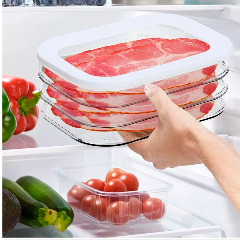 Organizador Refrigerador Acrilico Recipiente Carne 3 Niveles