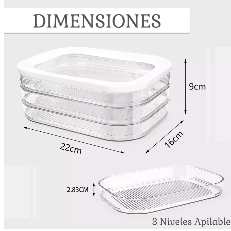 Organizador Refrigerador Acrilico Recipiente Carne 3 Niveles