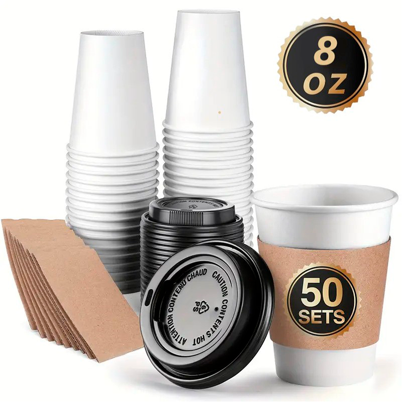 Vaso Cafe Kraft Vasos Polipapel Con Tapa Manga 8oz 50und