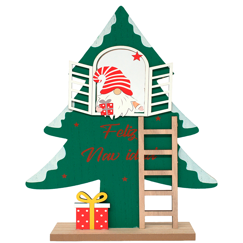 Adorno De Navidad Arbolito De Madera Con Nomo 30*16cm