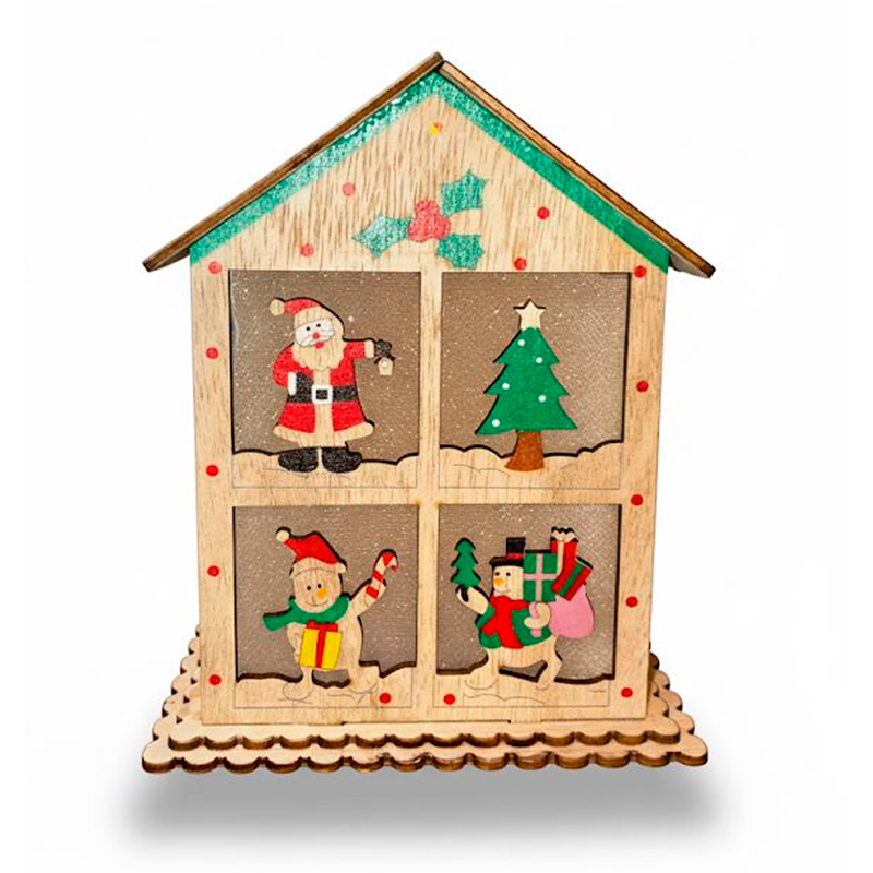 Casita Navideña Iluminada de Madera Adorno Navidad