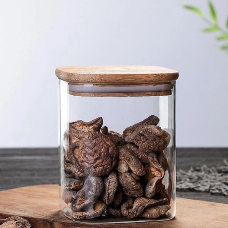 Tarro de Almacenamiento Hermético Recipiente de Vidrio Tapa de Bambú Contenedor de Alimentos 900ml