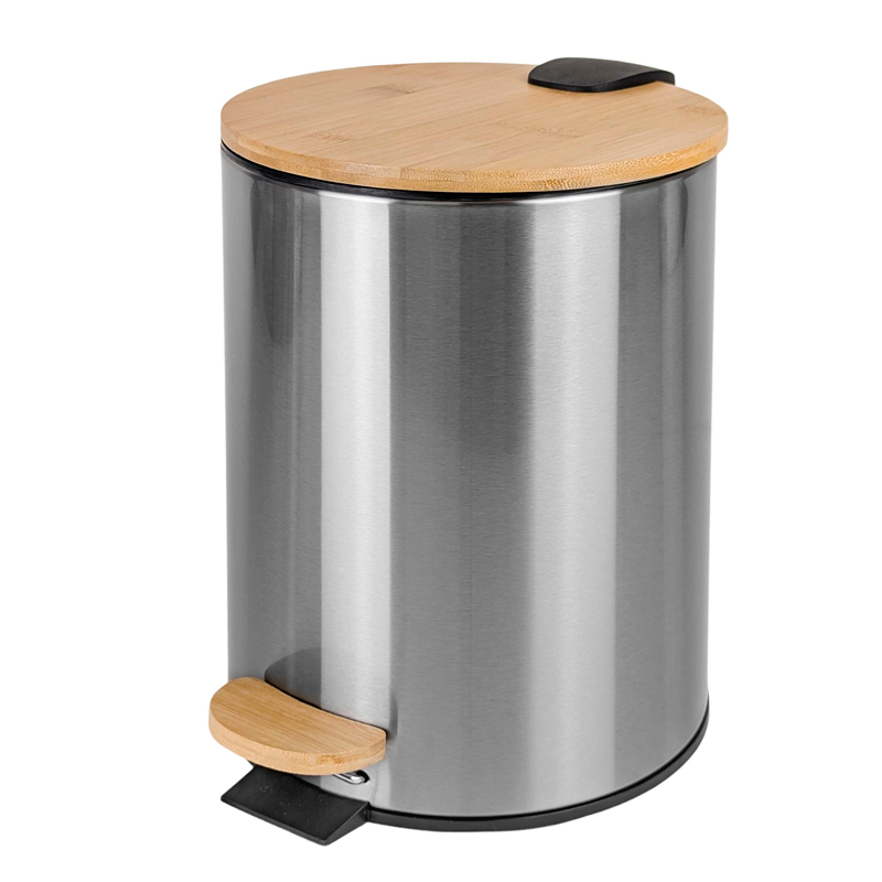 Papelera Bathlux Cilíndrica 5L Cubo de Basura Acero Inoxidable Y Bambú