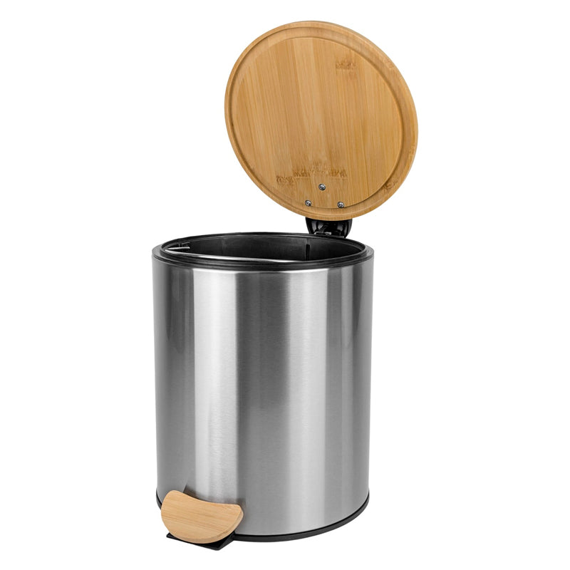 Papelera Bathlux Cilíndrica 5L Cubo de Basura Acero Inoxidable Y Bambú