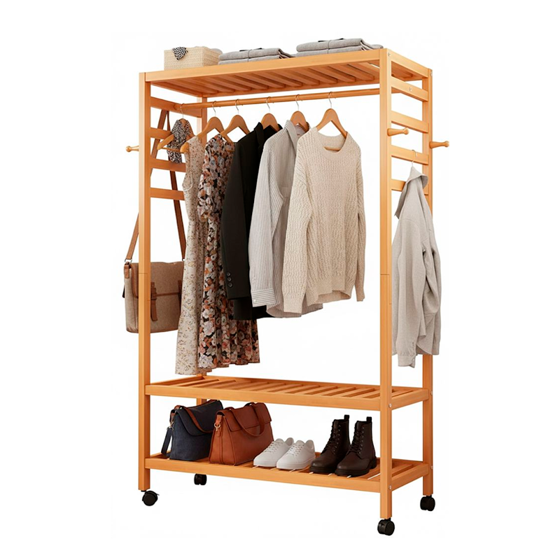 Perchero Organizador Colgador De Ropa De Bamboo Con Ruedas Bamboo