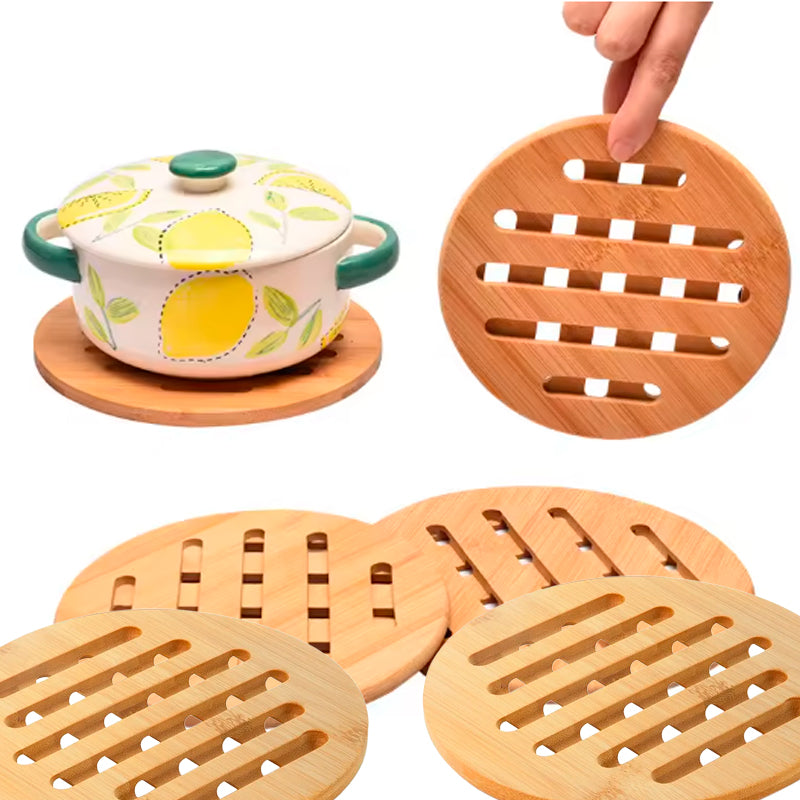 Set 6 Posavasos de Bambú Resistentes Calor Soportes Ollas Calientes Antideslizante Redondos
