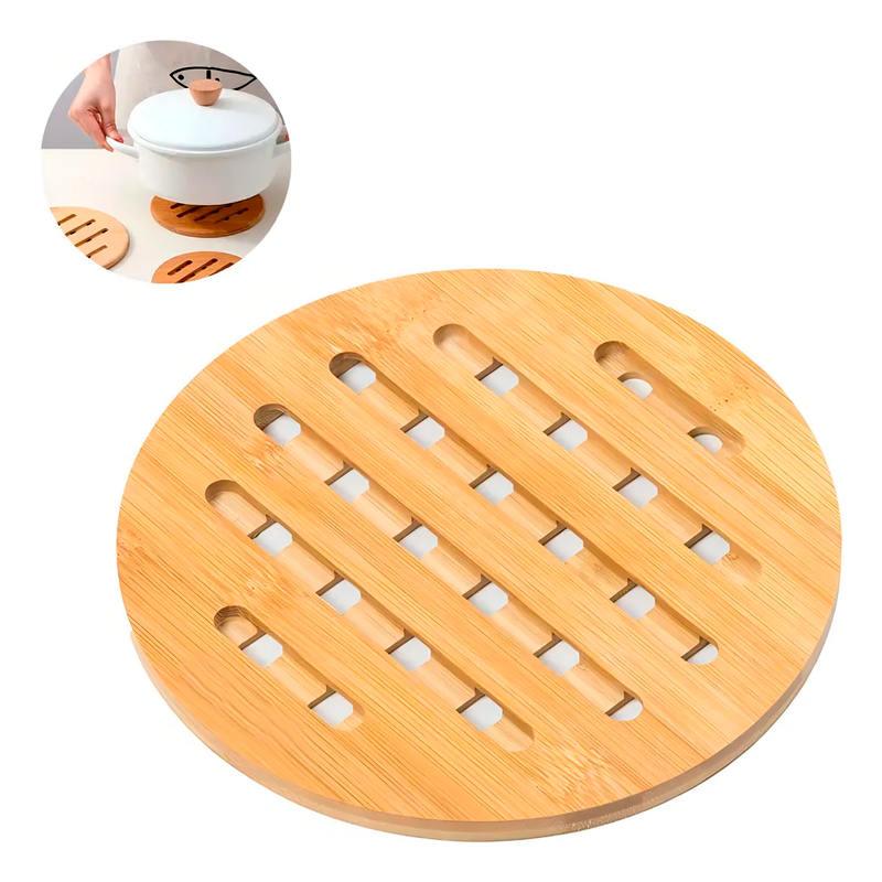 Posavasos de Bambú Resistentes Calor Soportes Ollas Calientes Antideslizante Redondos