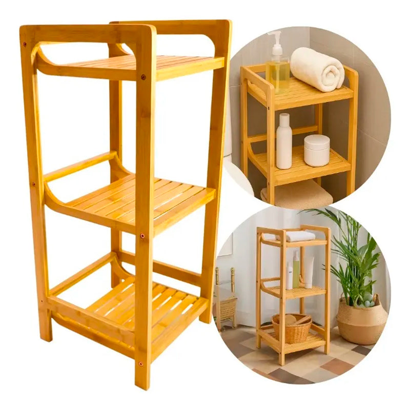 Estantería de Baño Cocina 3 Niveles 4 Niveles Rack Organizador del Hogar Madera Natural