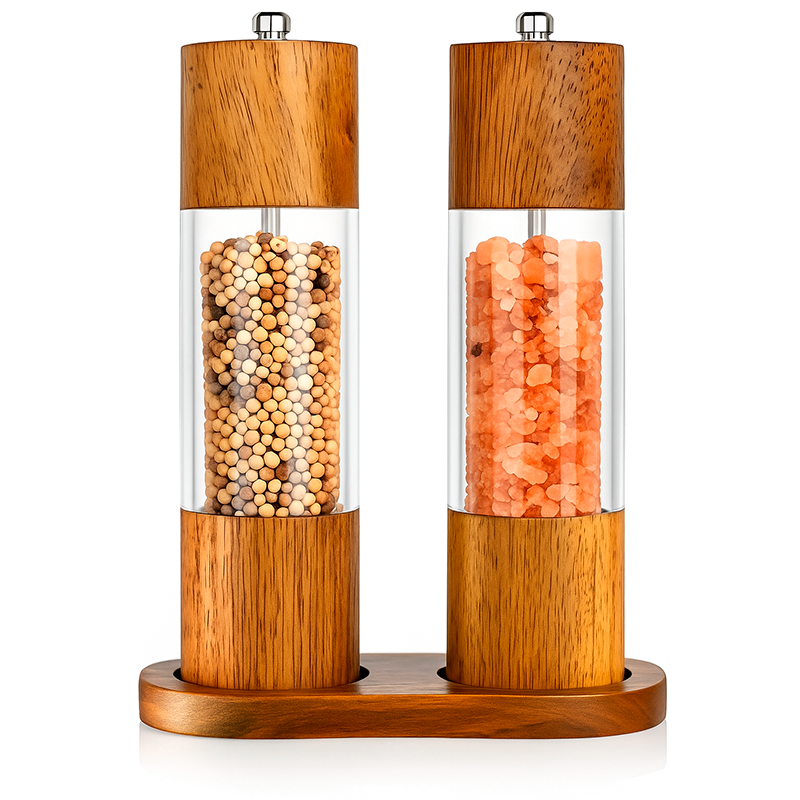 Pack 2 Salpimenteros Con Base Molinillo Manual Para Especias Marrón