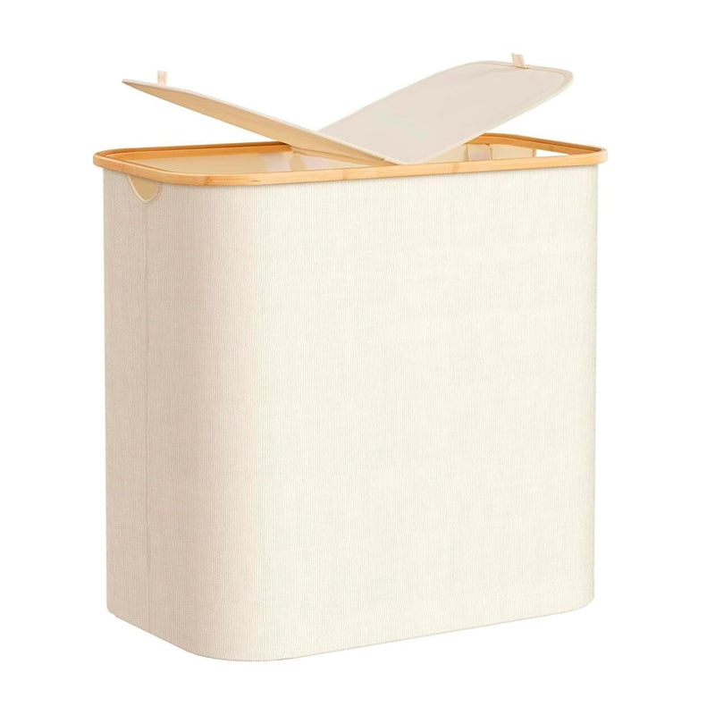 Cesto Doble Ropa Sucia con Tapa Plegable Canasto Bambú Rectangular