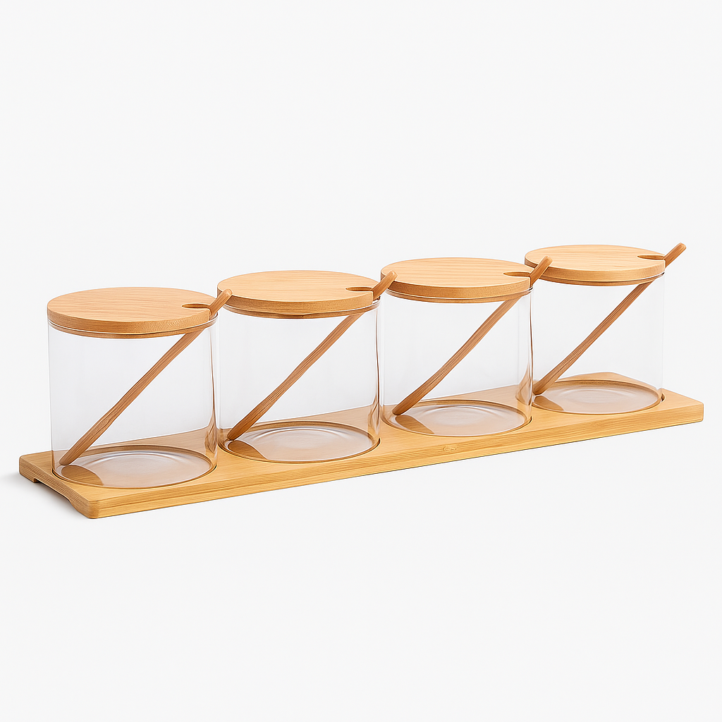 Set frascos vidrio tapa bambú organizadores cocina