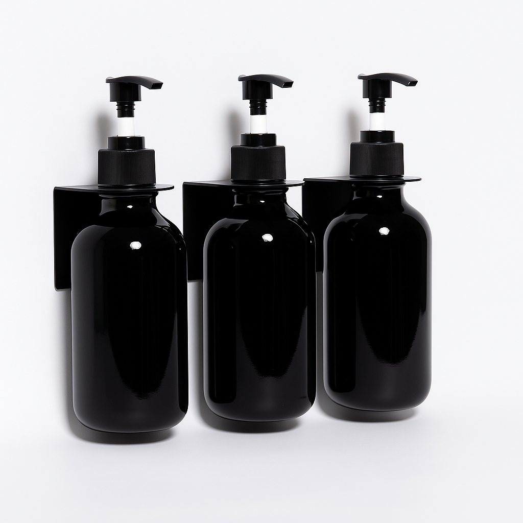 Set de Dispensadores Negros con Soporte de Pared