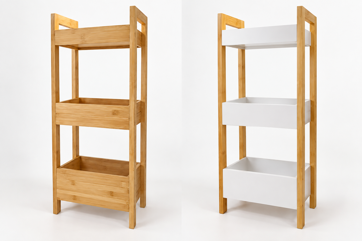 Mueble Baño Cocina 3 Niveles Con Cestas Estante Hogar Bambú Blanco
