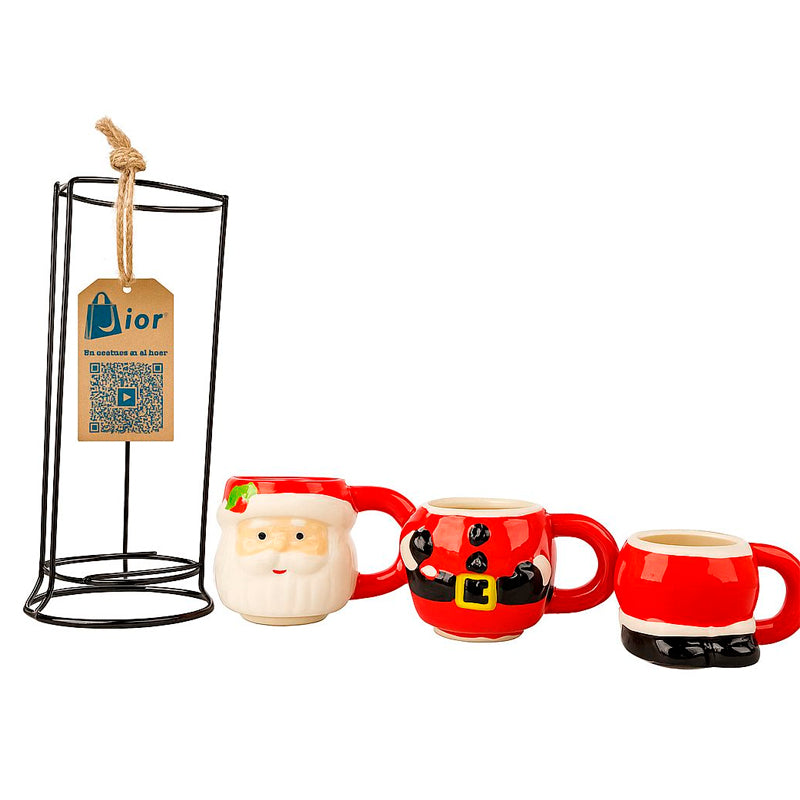 Set 3 Tazas De Cafe Mug De Viejito Pascuero Adorno Navidad Rojo