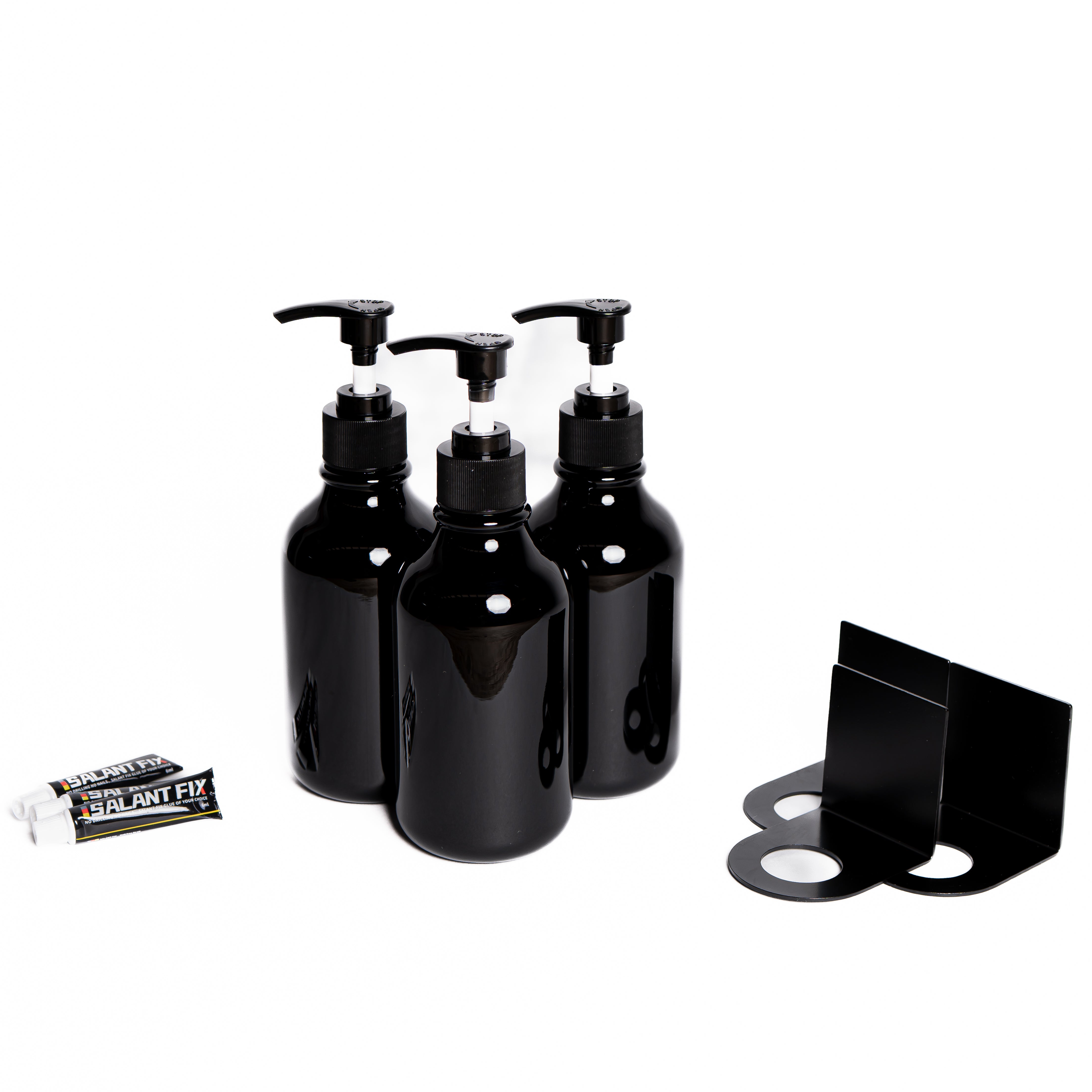 Set de Dispensadores Negros con Soporte de Pared