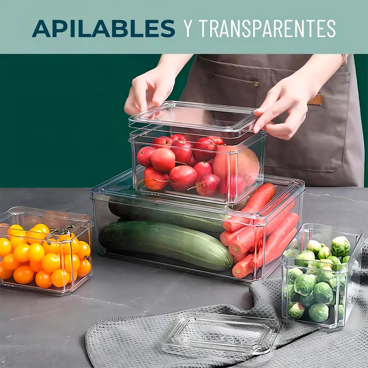 Pack de 3 Cubos Apilables Para Refrigerador Cooler Organizador Nevera