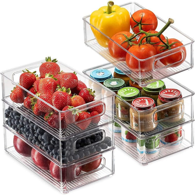 Pack 6 Organizador Para Refrigerador Con Tapa 6 Pieza Bandeja Never Cubo de Almacenamiento
