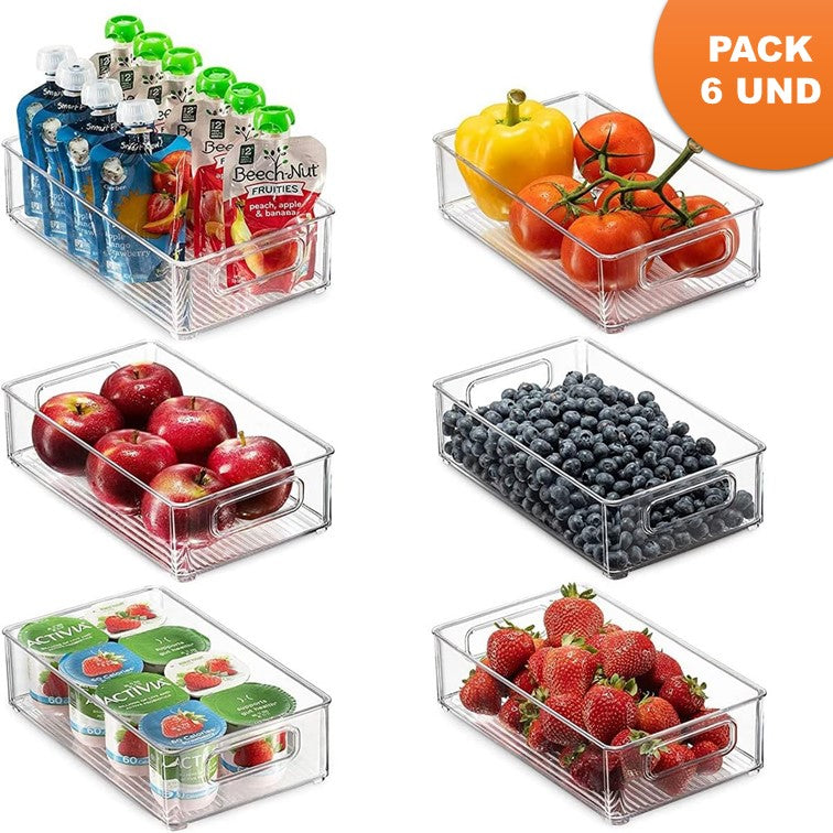 Pack 6 Organizador Para Refrigerador Con Tapa 6 Pieza Bandeja Never Cubo de Almacenamiento
